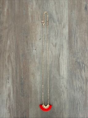 Gold Chain Necklace with Red Fan Pendant - Women Jewelry